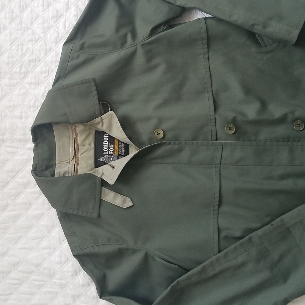 London Fog Trench Coat, Green Two-Tone, Sz 4 Petite